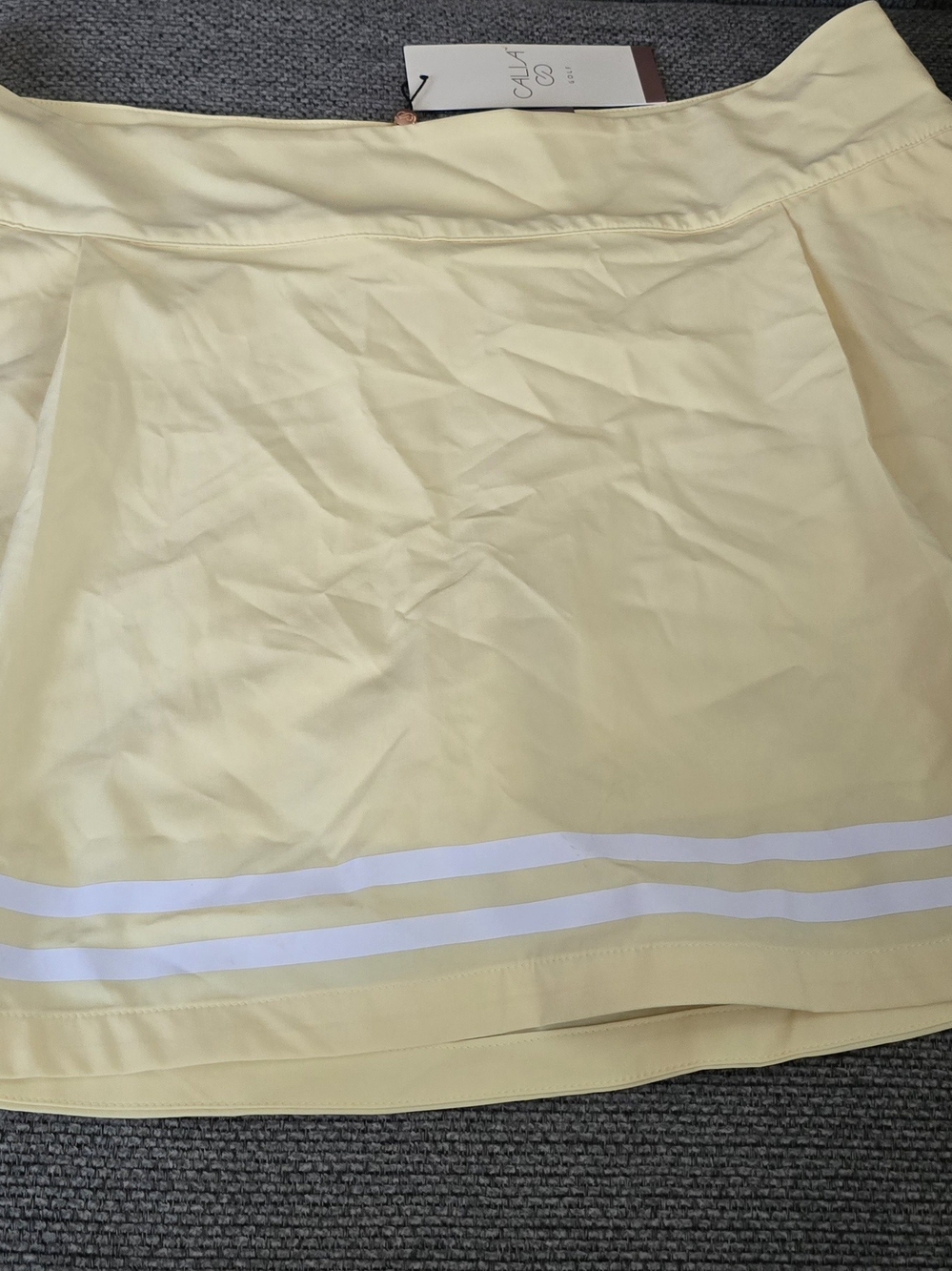 Women's Pale Yellow Mini Skirt with White Stripe Trim